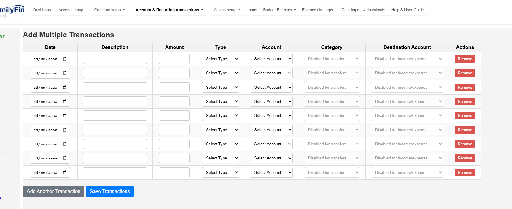 Add bank transaction — form/details