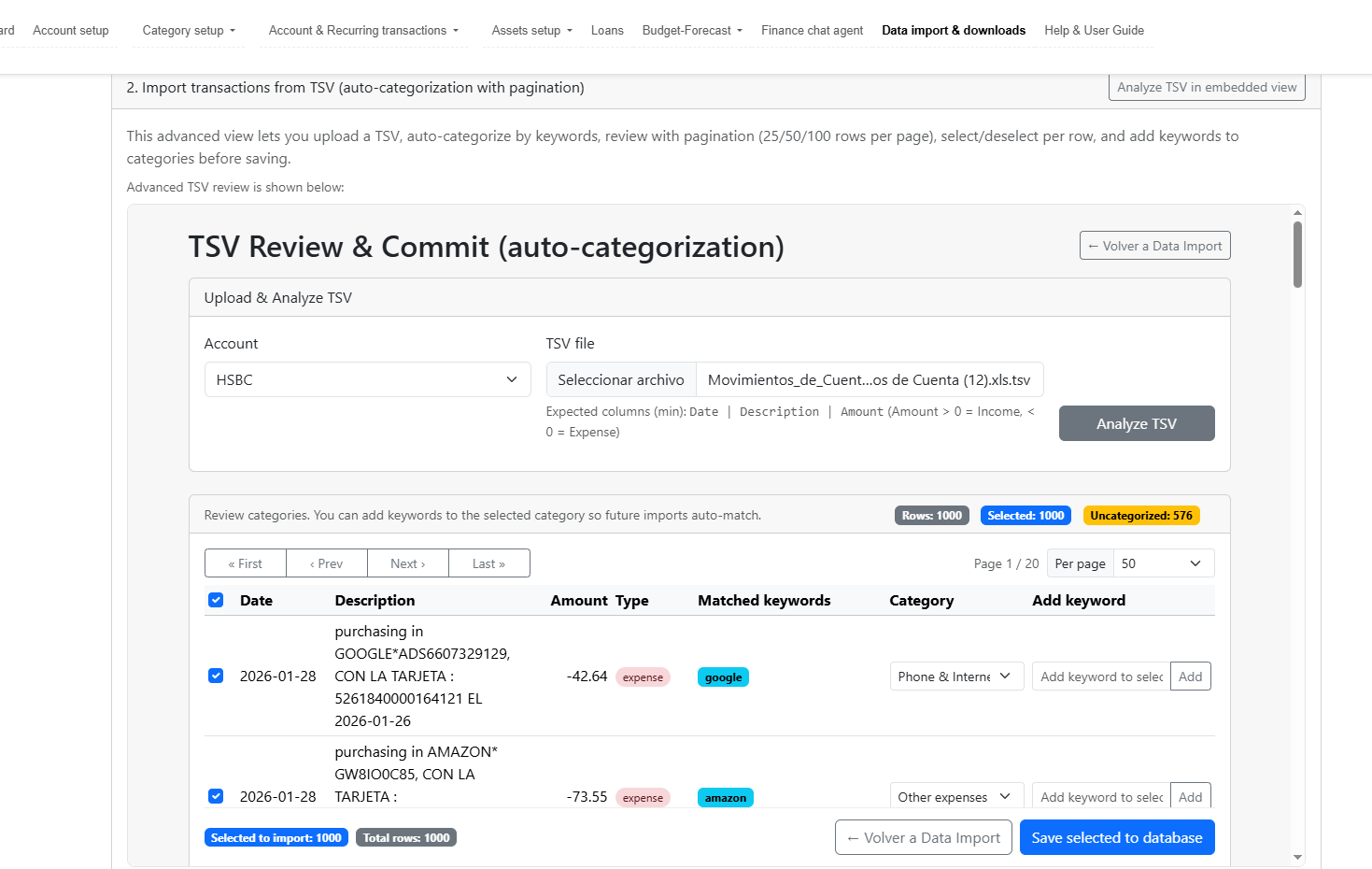 Data import — clustering suggestions