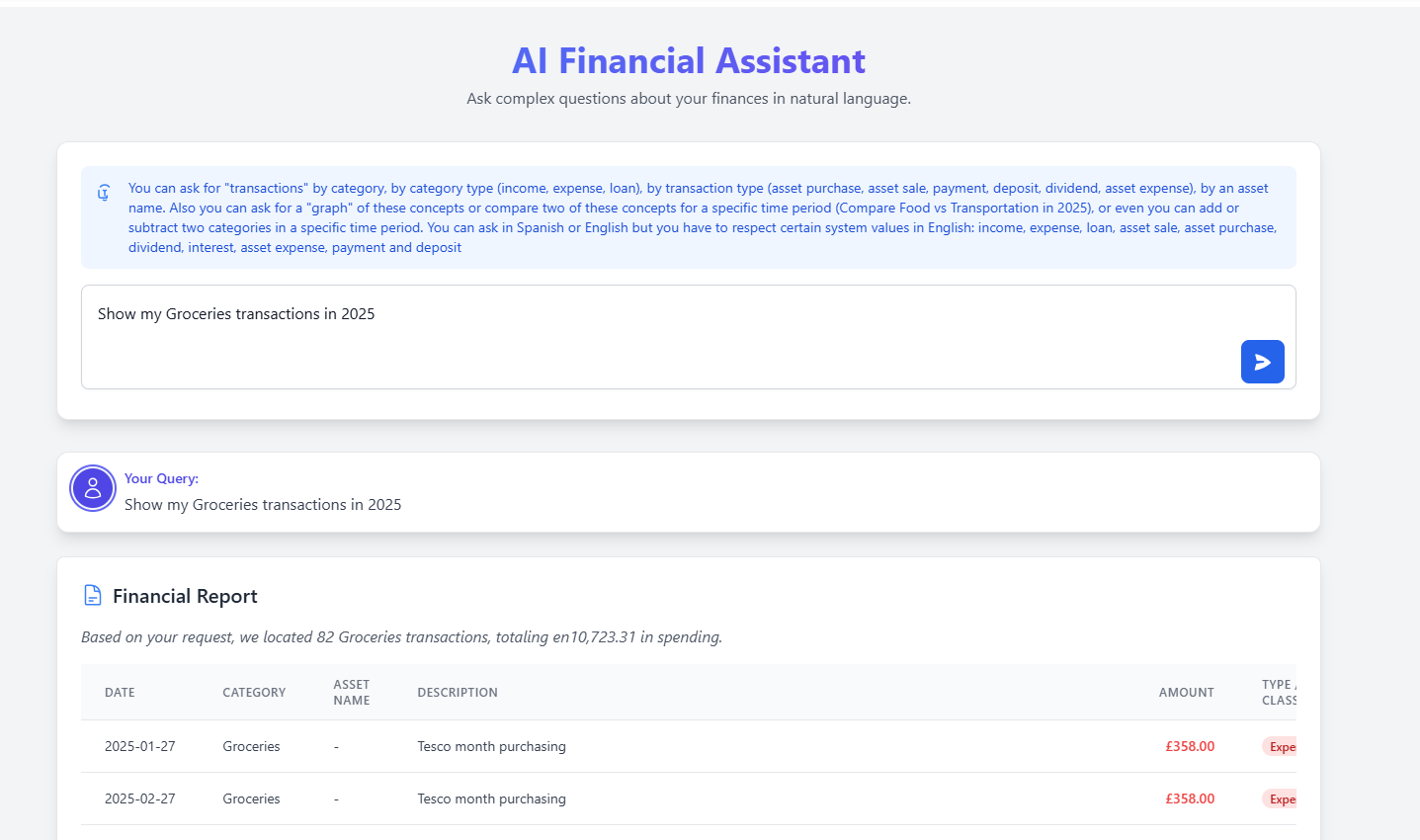 Finance chat — prompt examples
