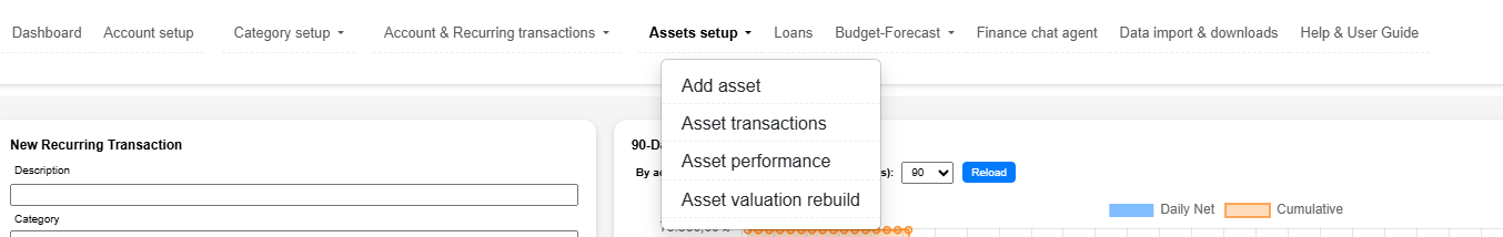 Assets — overview / operations menu